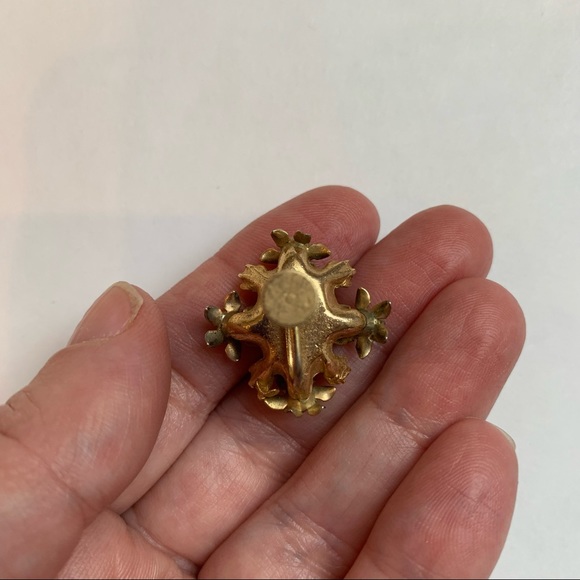 LOT 5 Five Pr Screw back Earrings Vintage Gold Tone Rhinestone Floral Black - Picture 4 of 14